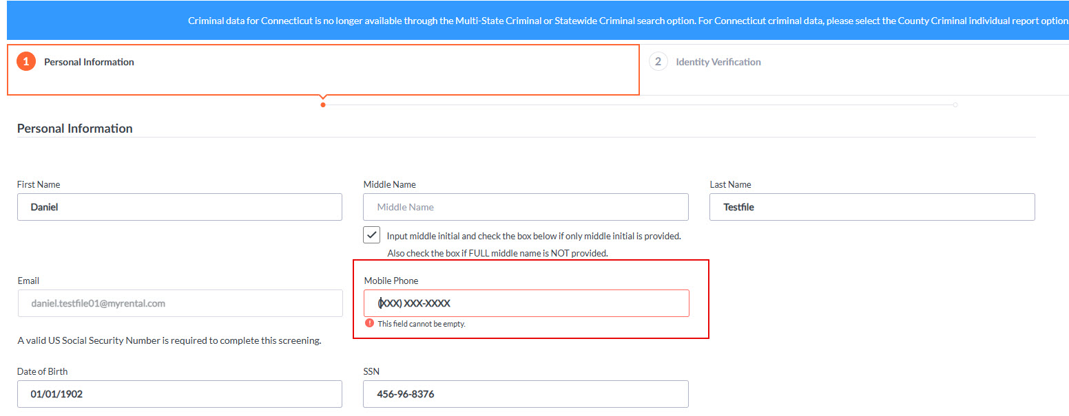 MyRental Credit Screening Phone Number Field