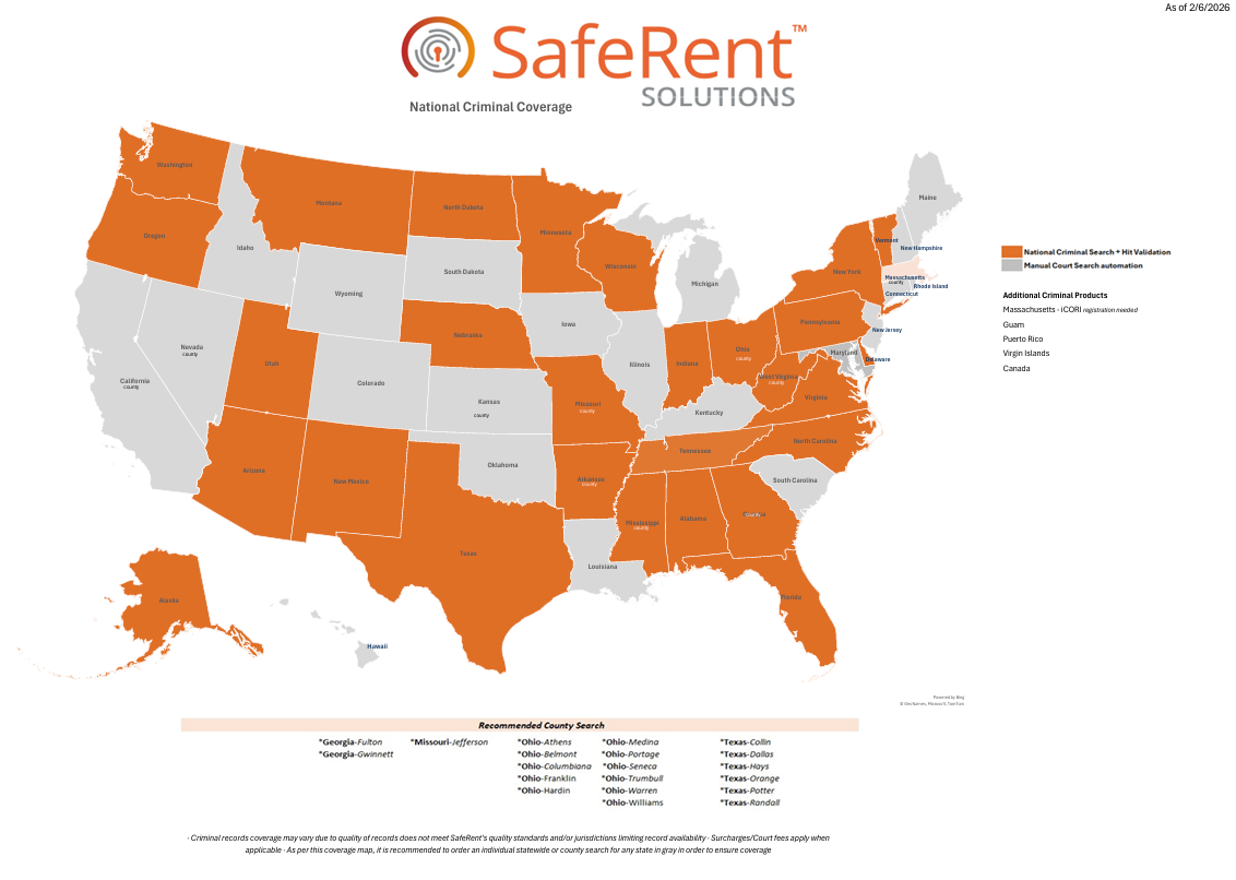 MyRental National Criminal Coverage Map