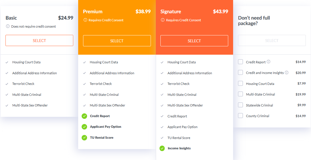 MyRental pricing and package options