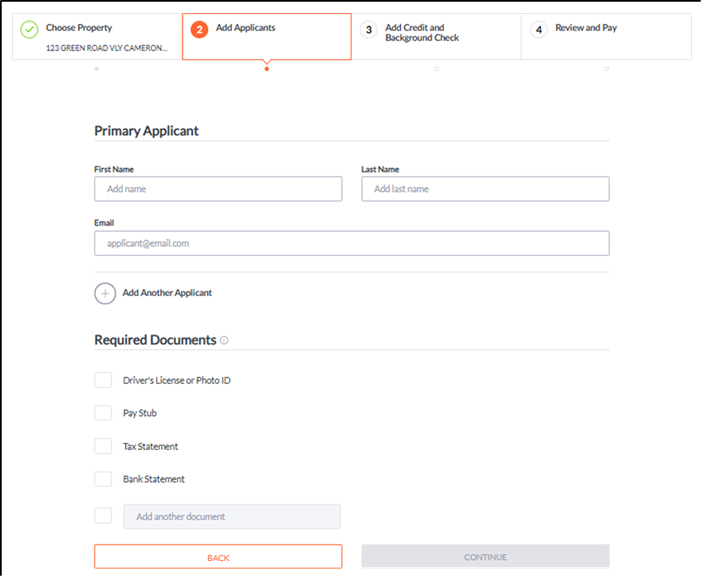 Enter applicant data and required documents