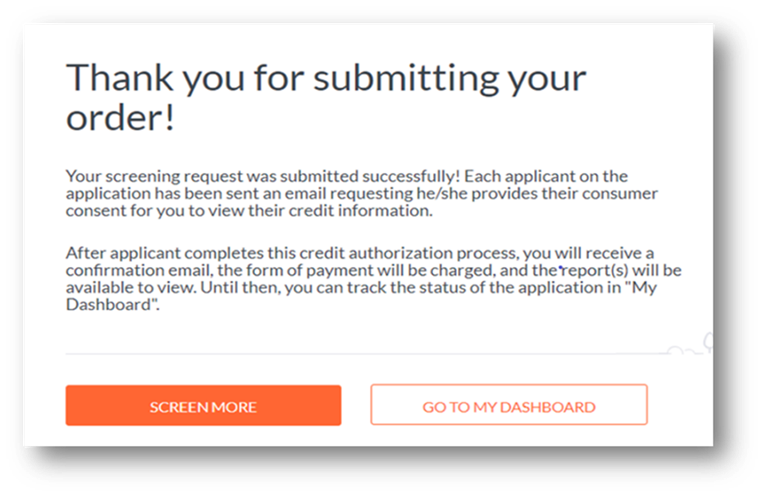 Screening confirmation and dashboard status